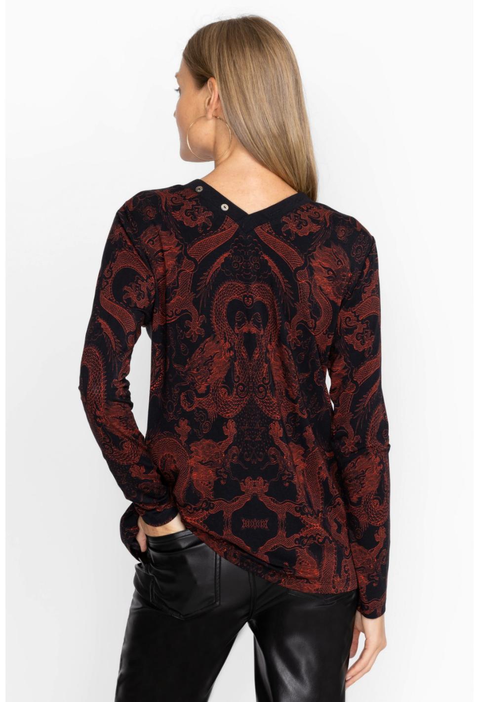 Women Tops | Johnny Was Mayla Button Neck L/S Tee Mayla