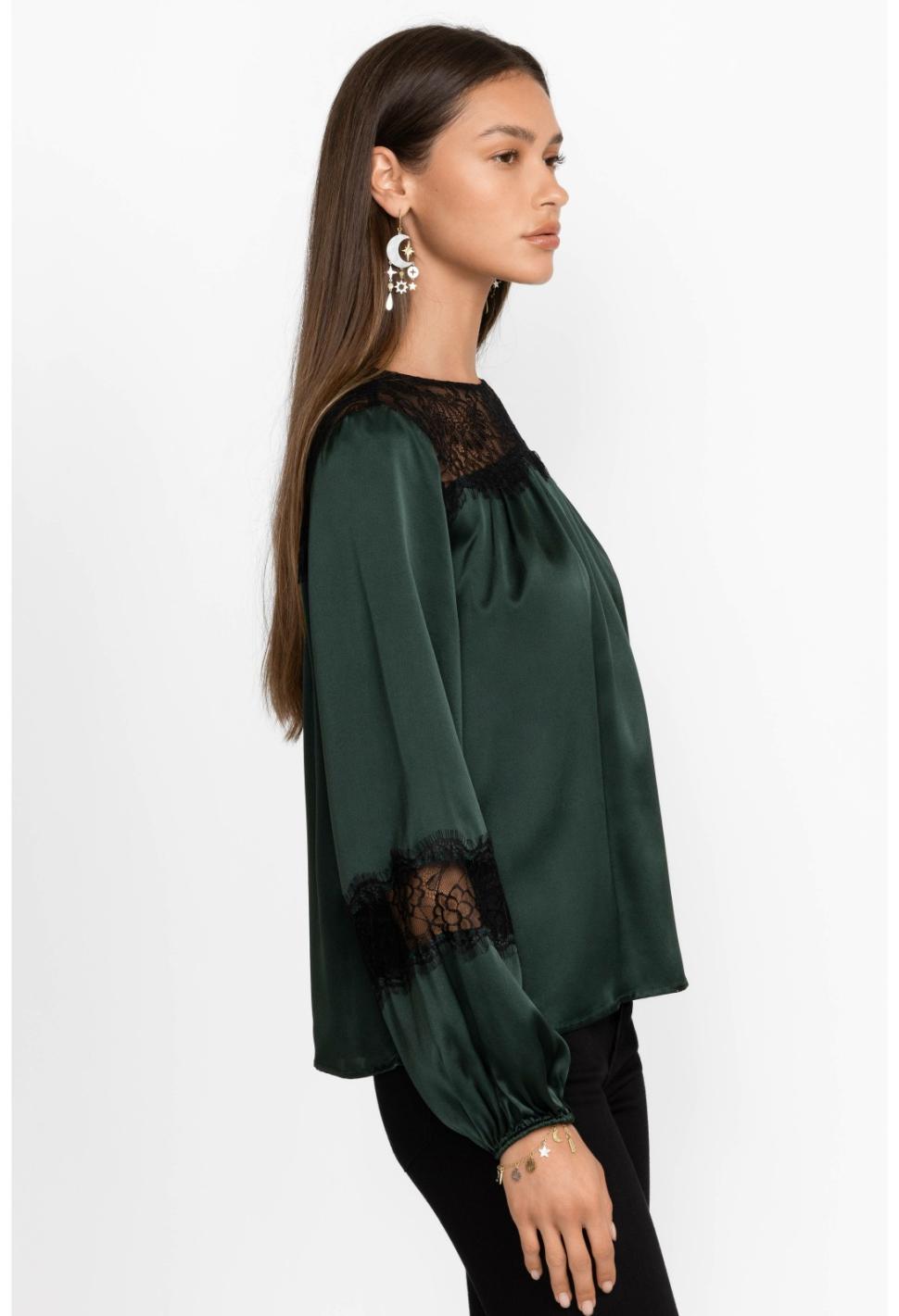 Women Tops | Johnny Was Midnight Silk Blouse Emerald Green