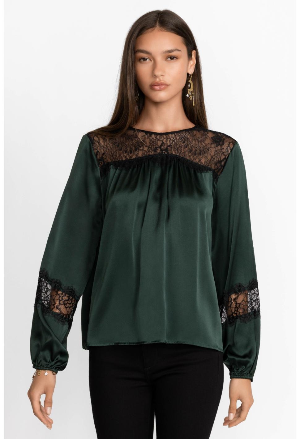 Women Tops | Johnny Was Midnight Silk Blouse Emerald Green