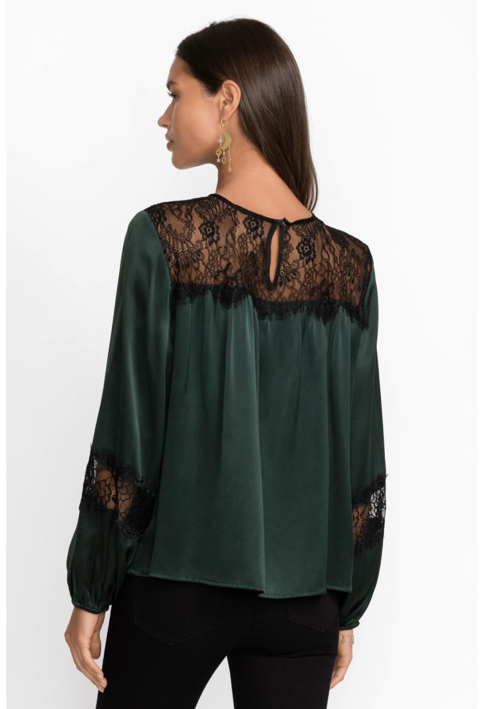 Women Tops | Johnny Was Midnight Silk Blouse Emerald Green