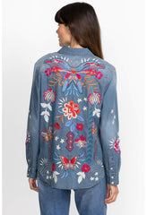 Women Tops | Johnny Was Mika Denim Pocket Shirt Denim Blue