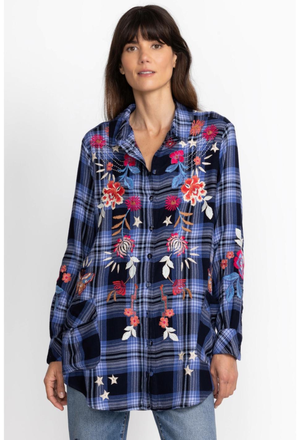 Women Tops | Johnny Was Mika Painters Smock Tunic Plaid