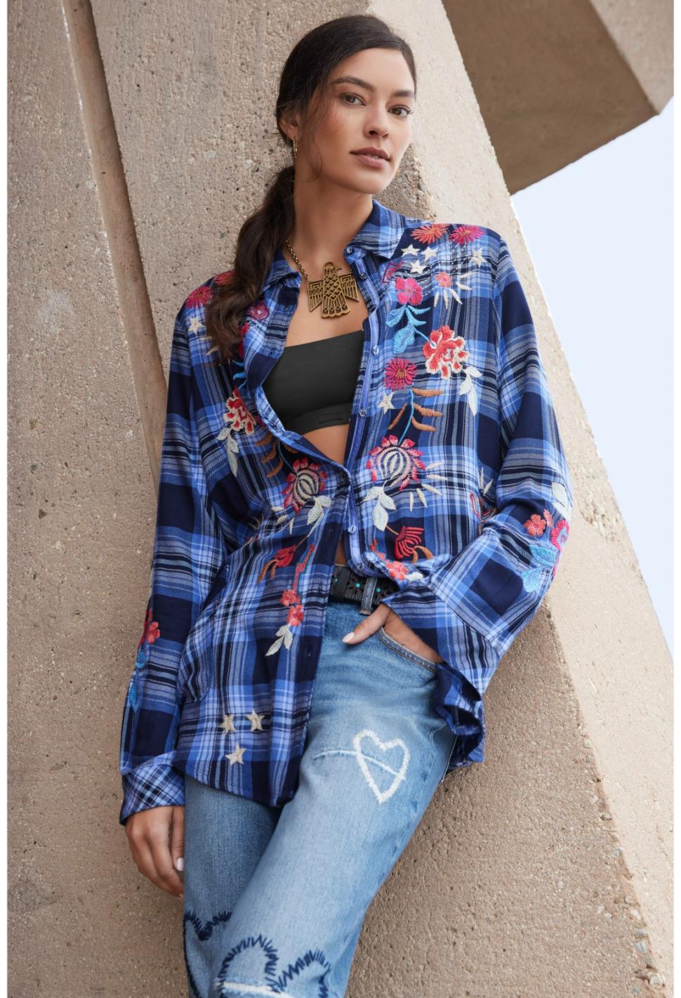 Women Tops | Johnny Was Mika Painters Smock Tunic Plaid