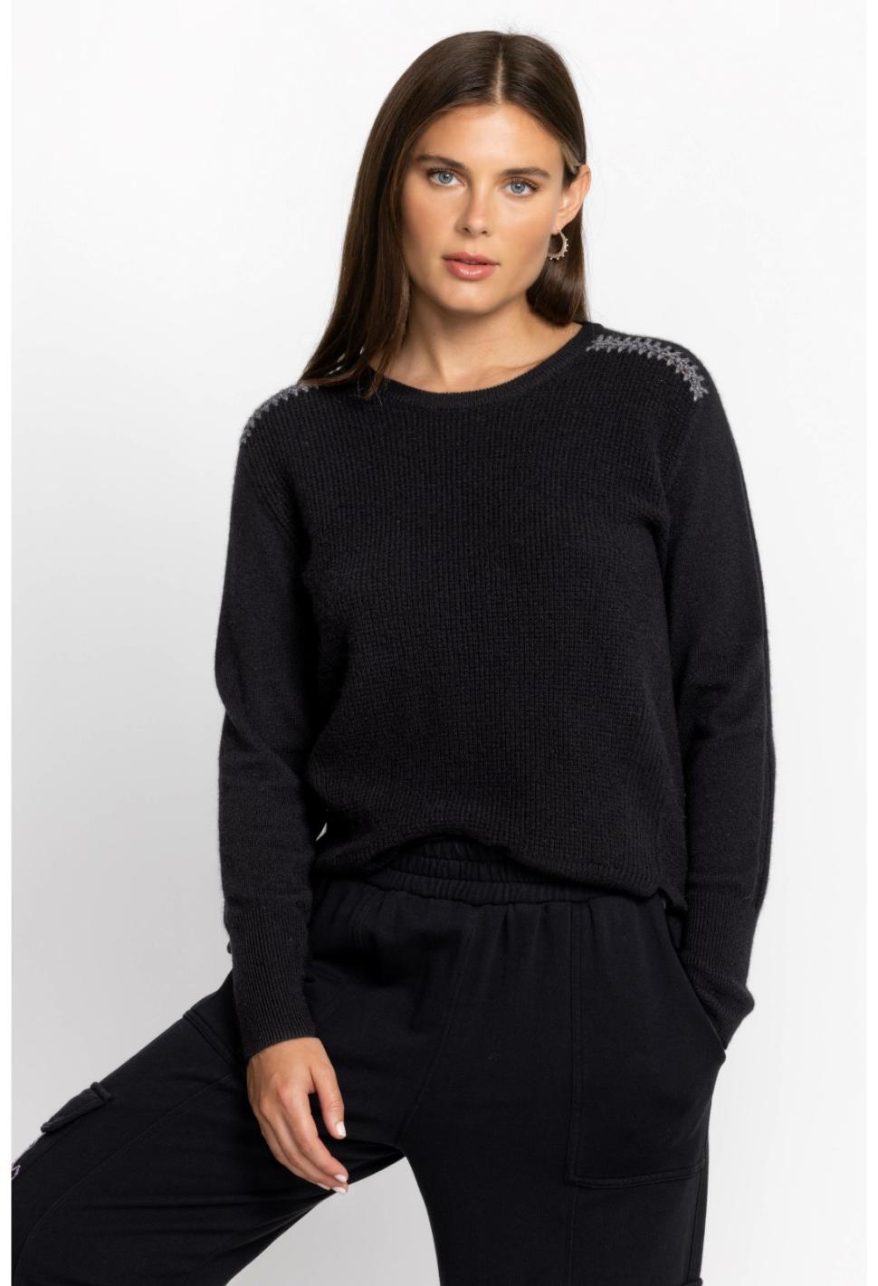 Women Tops | Johnny Was Mishika Waffle Pullover Black