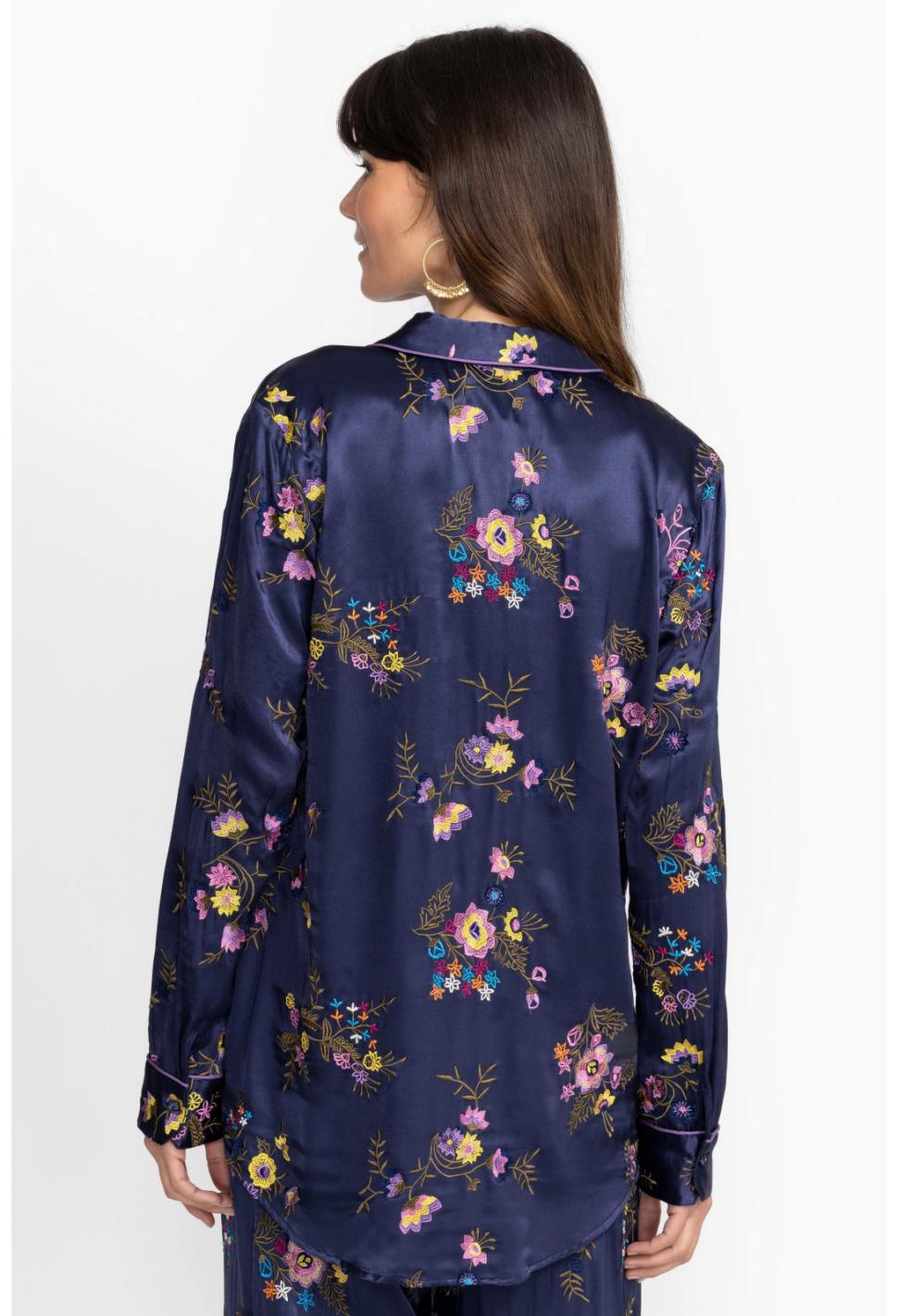 Women Tops | Johnny Was Misty Rayon Button Down Shirt Sapphire Blue