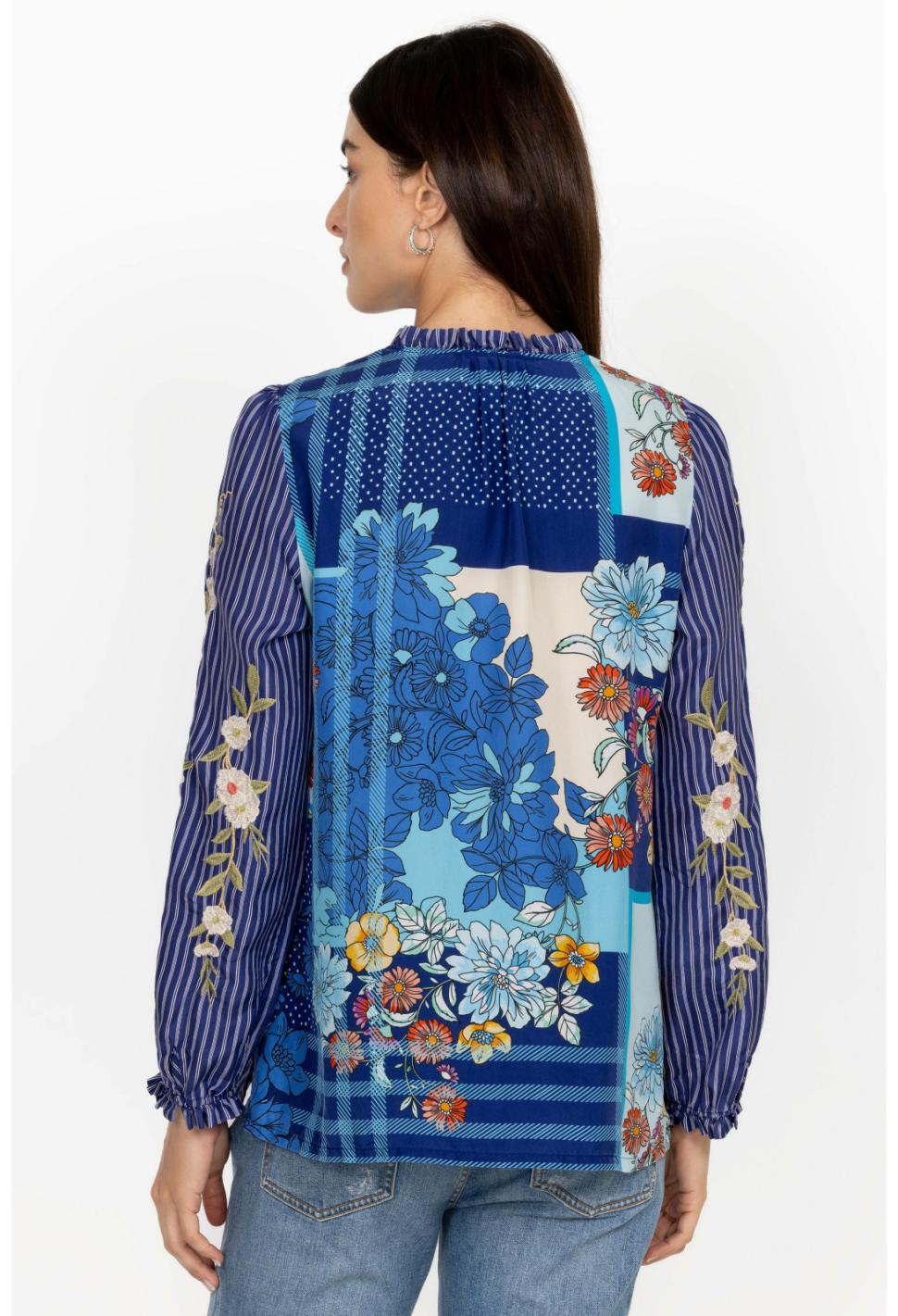 Women Tops | Johnny Was Nalina Ruffle Scarf Back Blouse Stripe