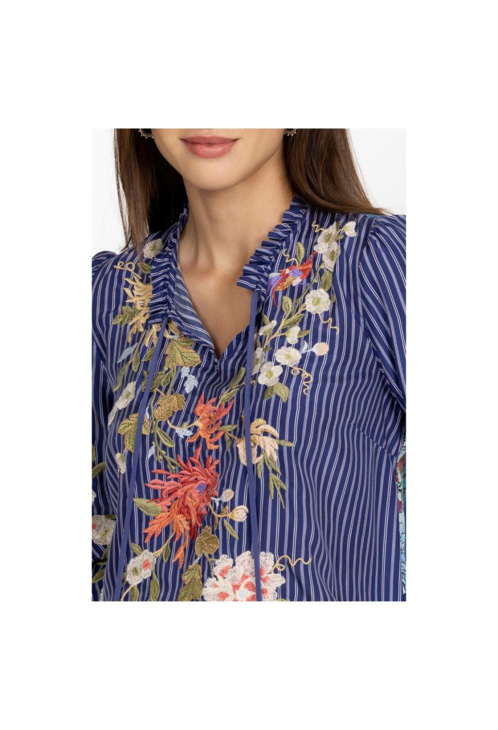 Women Tops | Johnny Was Nalina Ruffle Scarf Back Blouse Stripe