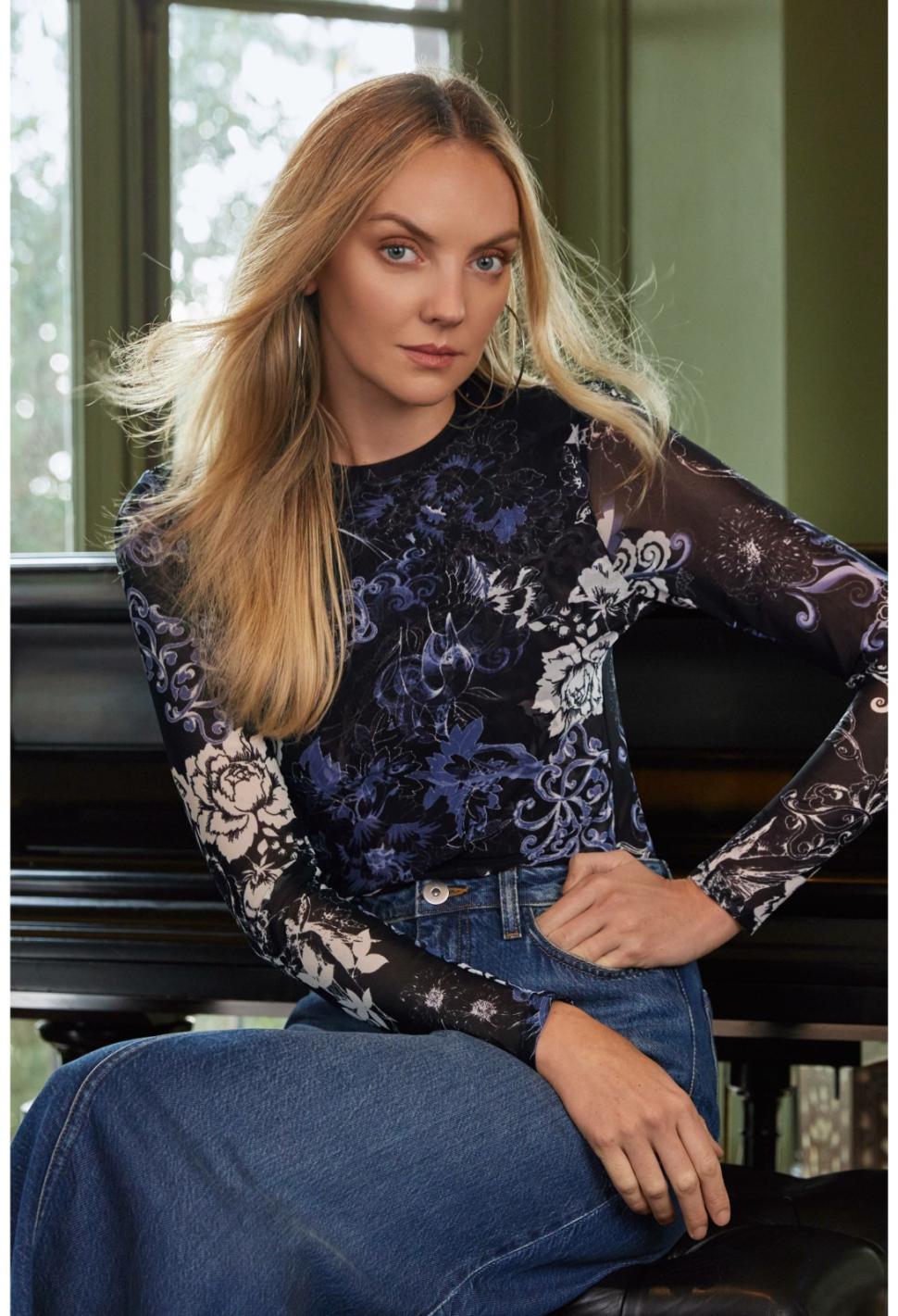 Women Tops | Johnny Was Olivia Long Sleeve Mesh Top Olive