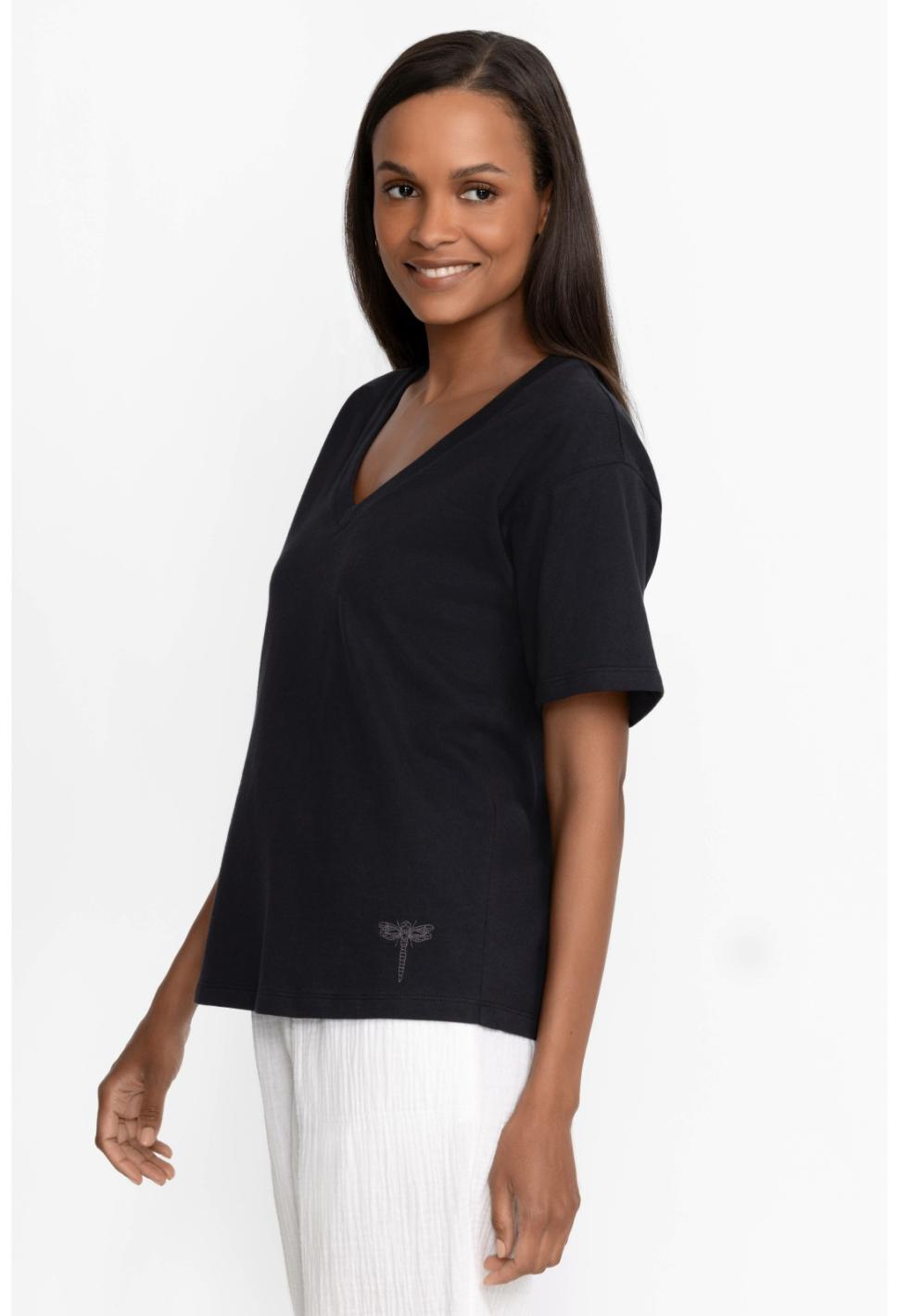 Women Tops | Johnny Was Organic Cotton Drop Shoulder Tee Black Beauty