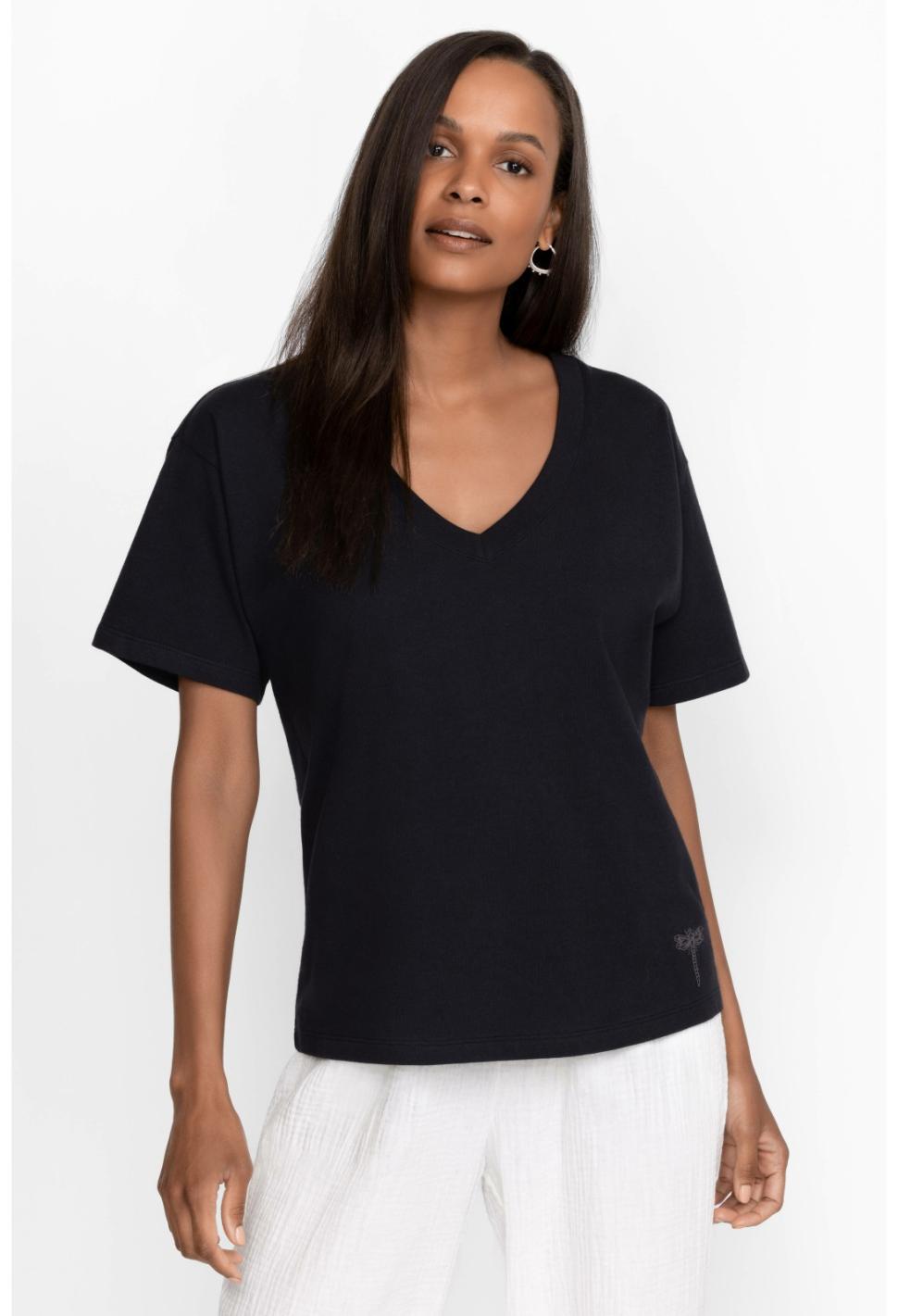 Women Tops | Johnny Was Organic Cotton Drop Shoulder Tee Black Beauty