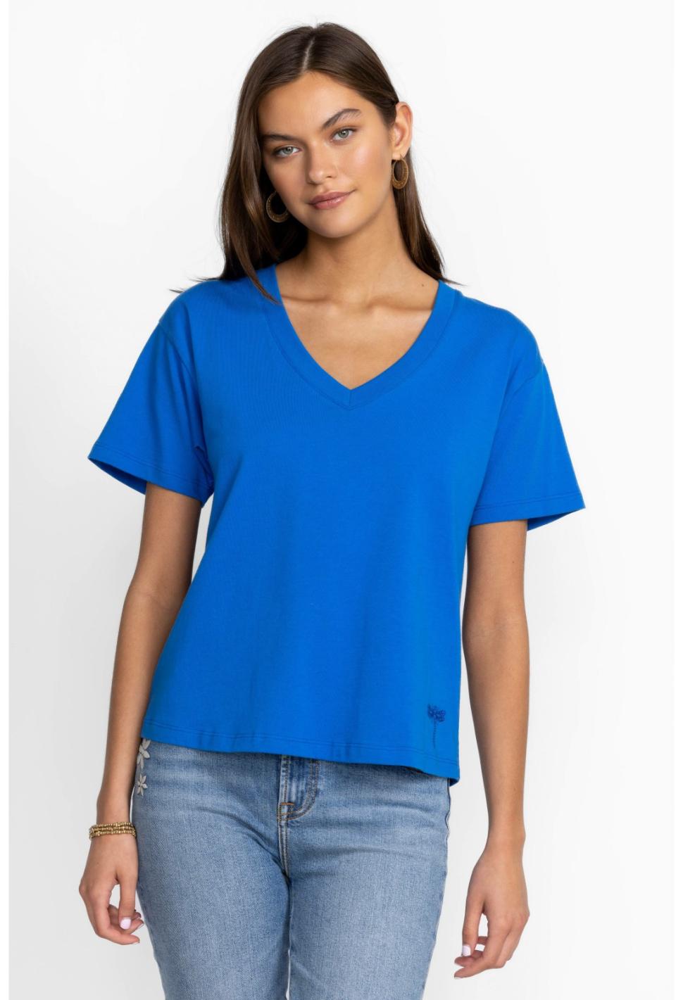 Women Tops | Johnny Was Organic Cotton Drop Shoulder Tee Princess Blue Garden Vines