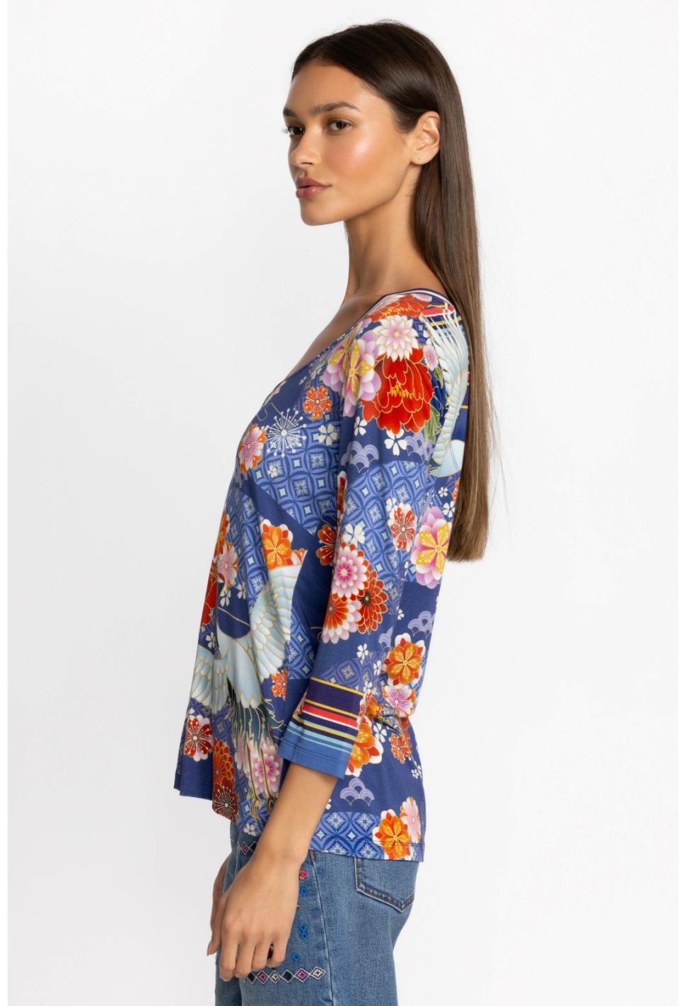 Women Tops | Johnny Was Pajaro Favorite 3/4 Sleeve V-Neck Tee Pajaro