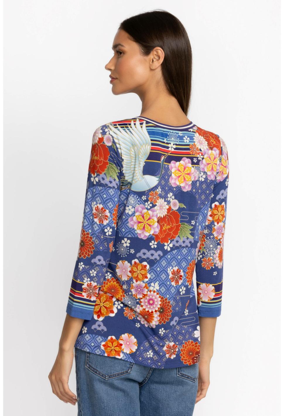 Women Tops | Johnny Was Pajaro Favorite 3/4 Sleeve V-Neck Tee Pajaro