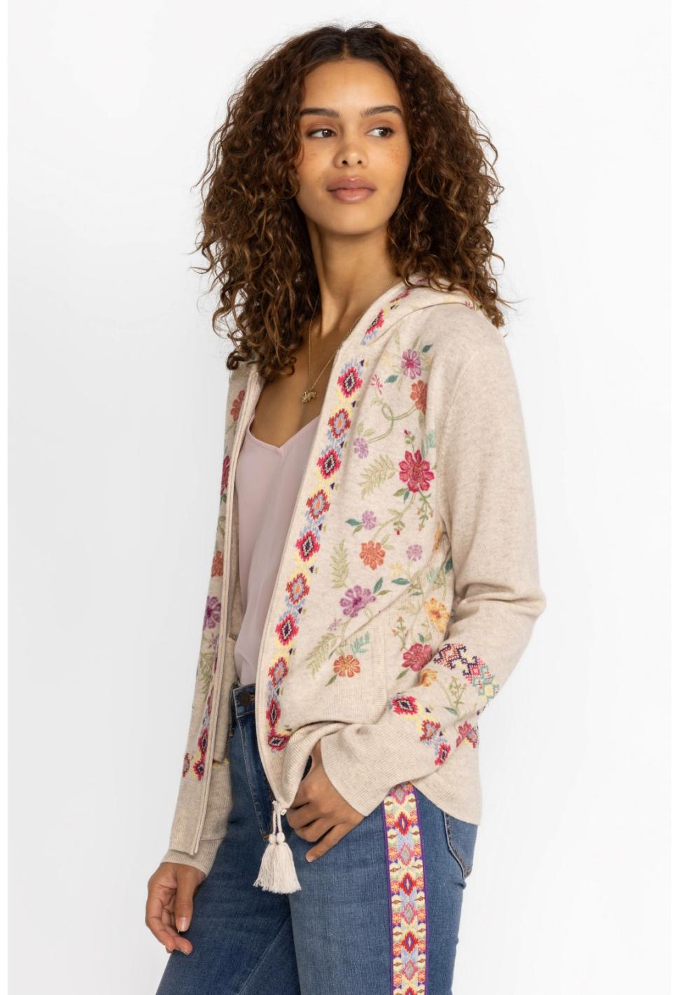 Women Tops | Johnny Was Phoebe Cashmere Hoodie Heather Ecru