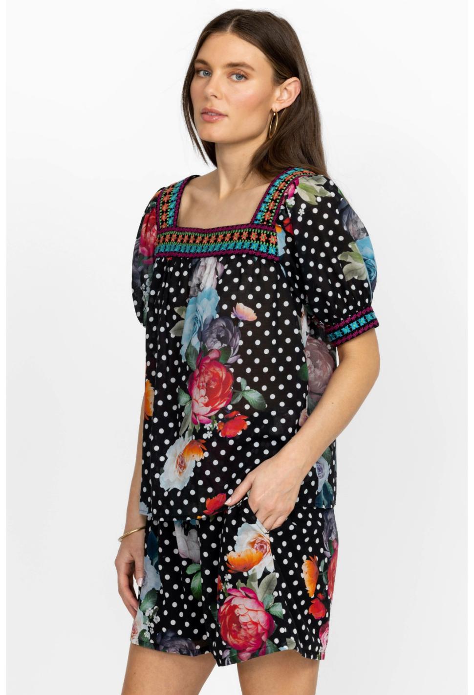 Women Tops | Johnny Was Polkalona Square Neck Park Blouse Polkalona