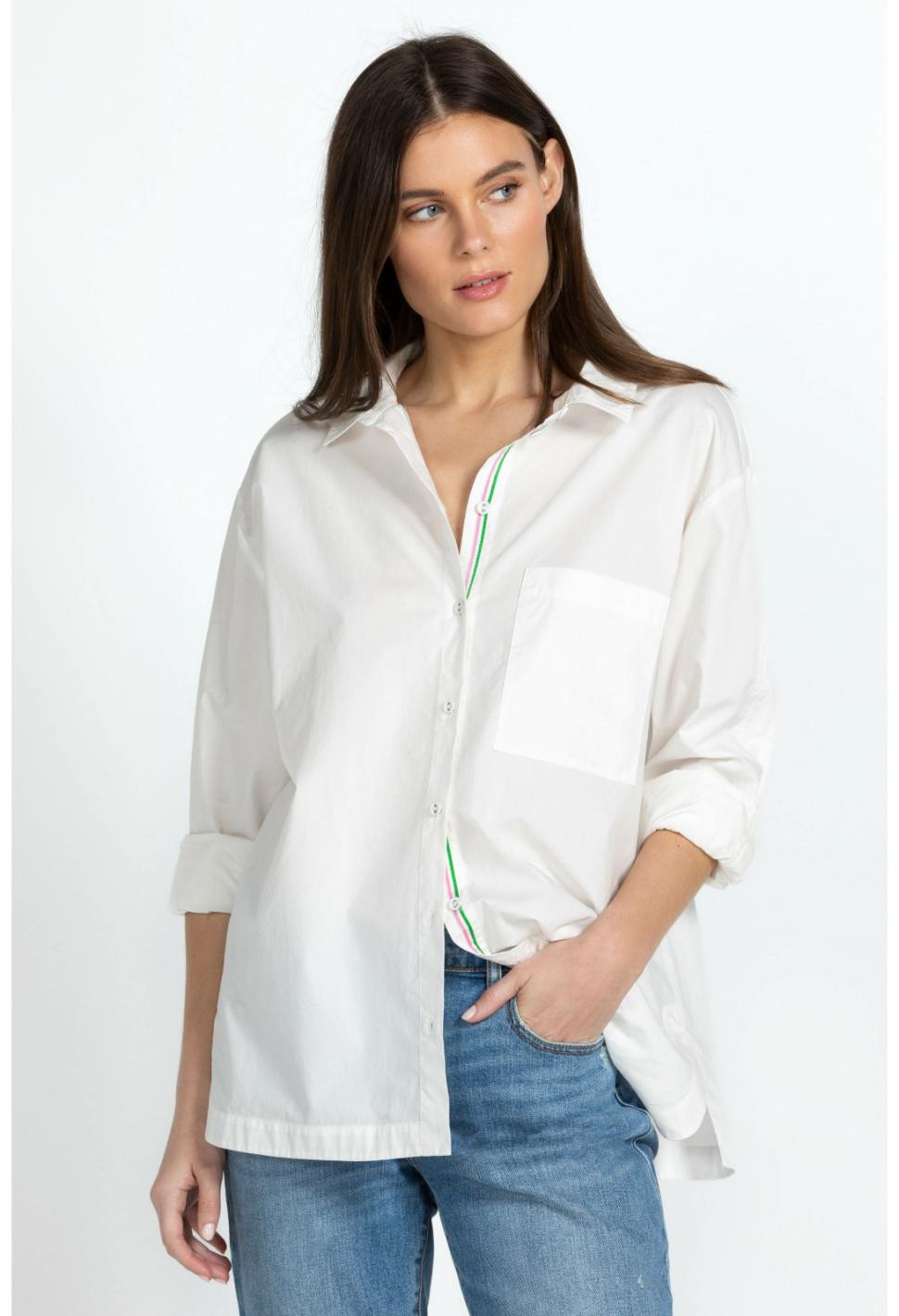 Women Tops | Johnny Was Poplin Relaxed Pocket Shirt White