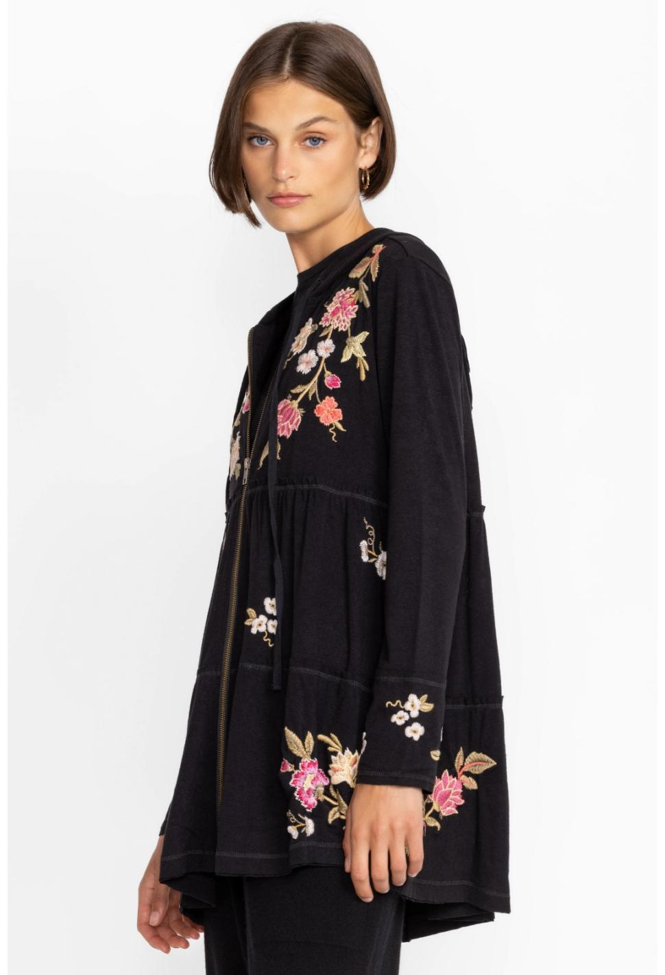 Women Tops | Johnny Was Quinn Cozy Tiered Hoodie Black