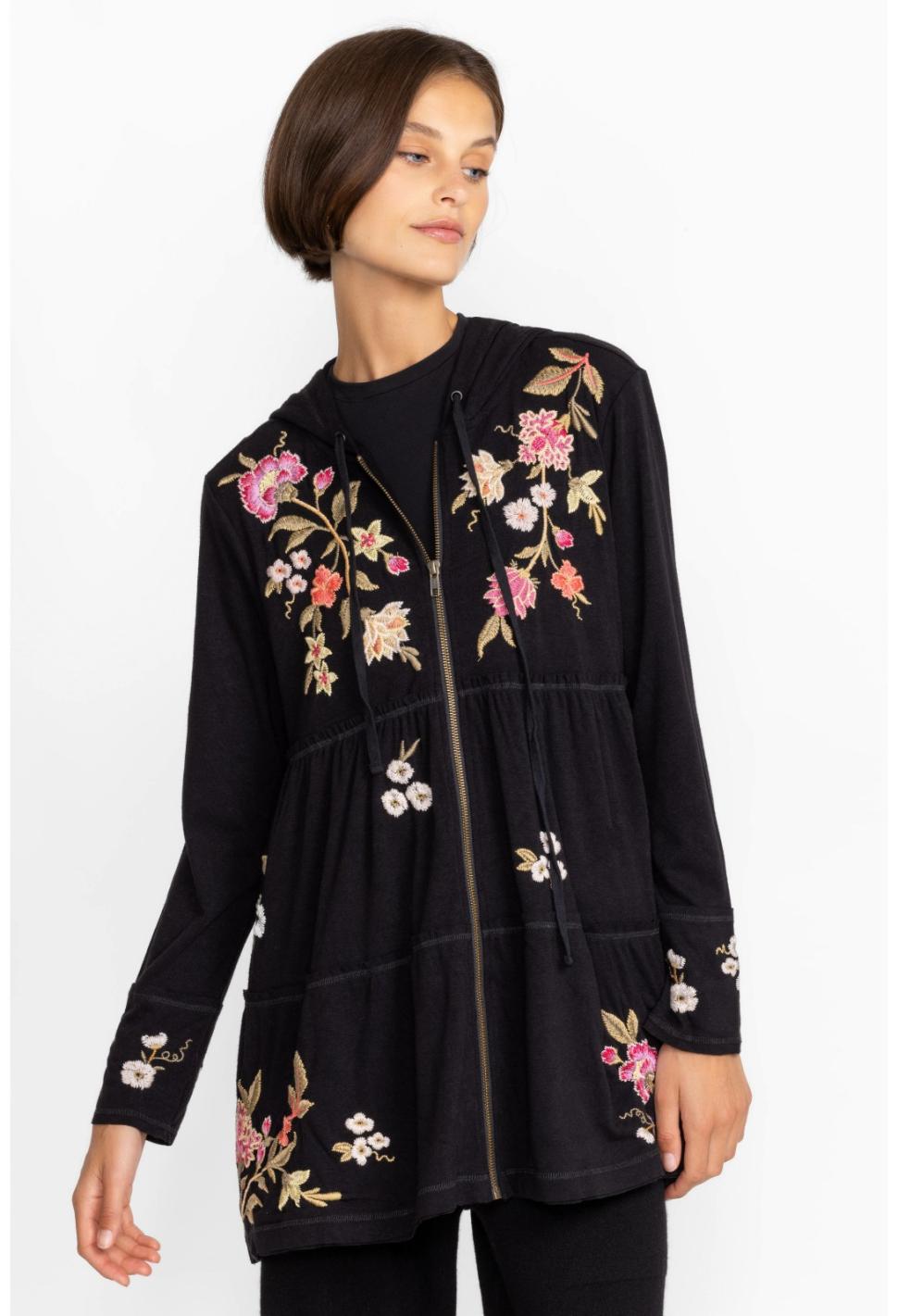 Women Tops | Johnny Was Quinn Cozy Tiered Hoodie Black