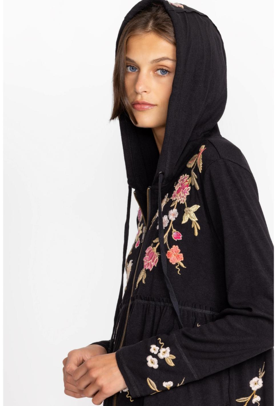 Women Tops | Johnny Was Quinn Cozy Tiered Hoodie Black