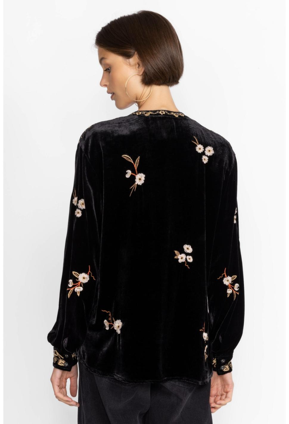 Women Tops | Johnny Was Quinn Velvet Mandarin Shirt Black