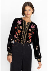 Women Tops | Johnny Was Quinn Velvet Mandarin Shirt Black