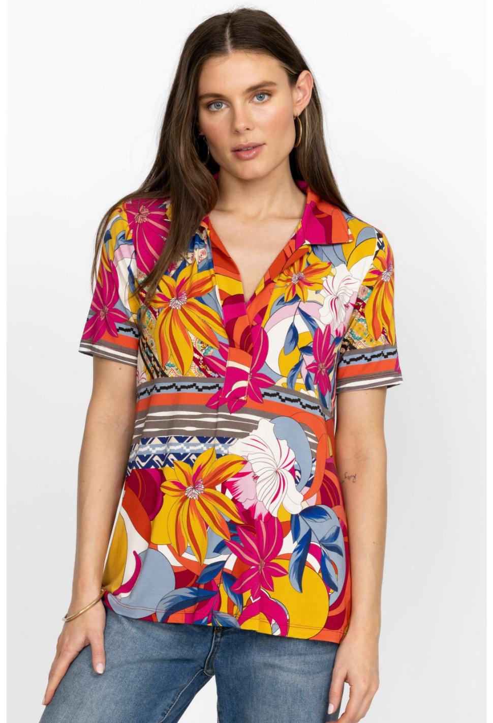 Women Tops | Johnny Was Rachel May Short Sleeve Swing Polo Rachel May