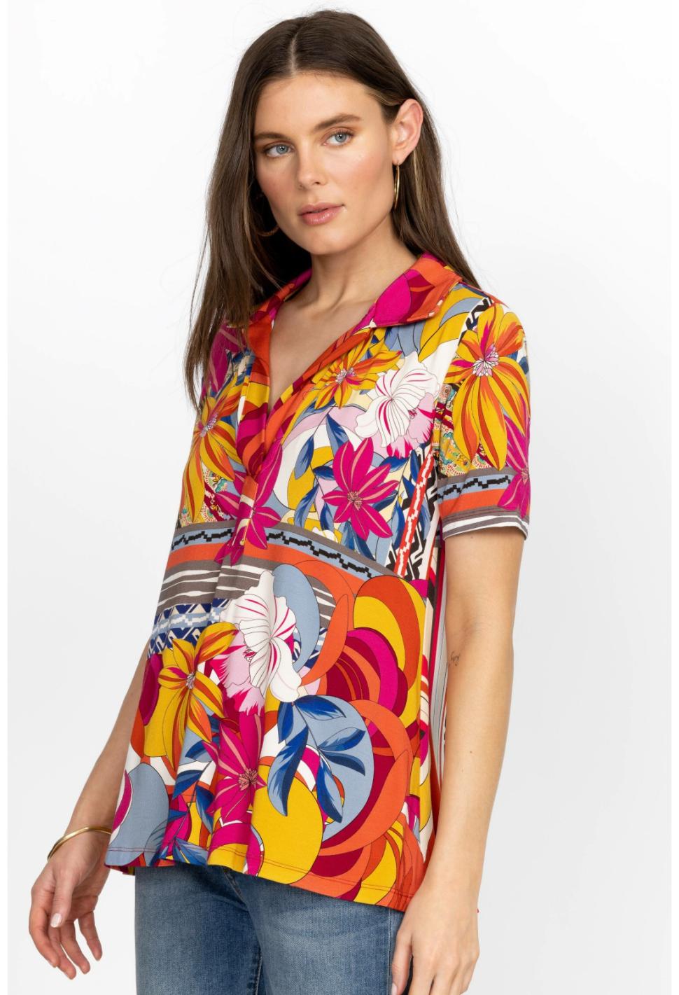 Women Tops | Johnny Was Rachel May Short Sleeve Swing Polo Rachel May