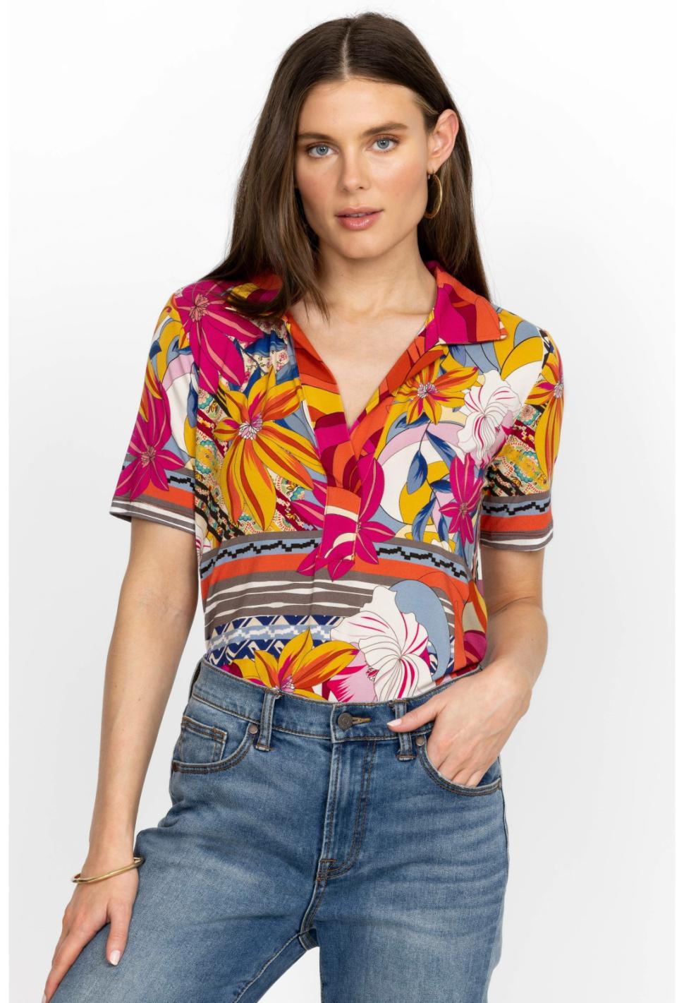 Women Tops | Johnny Was Rachel May Short Sleeve Swing Polo Rachel May