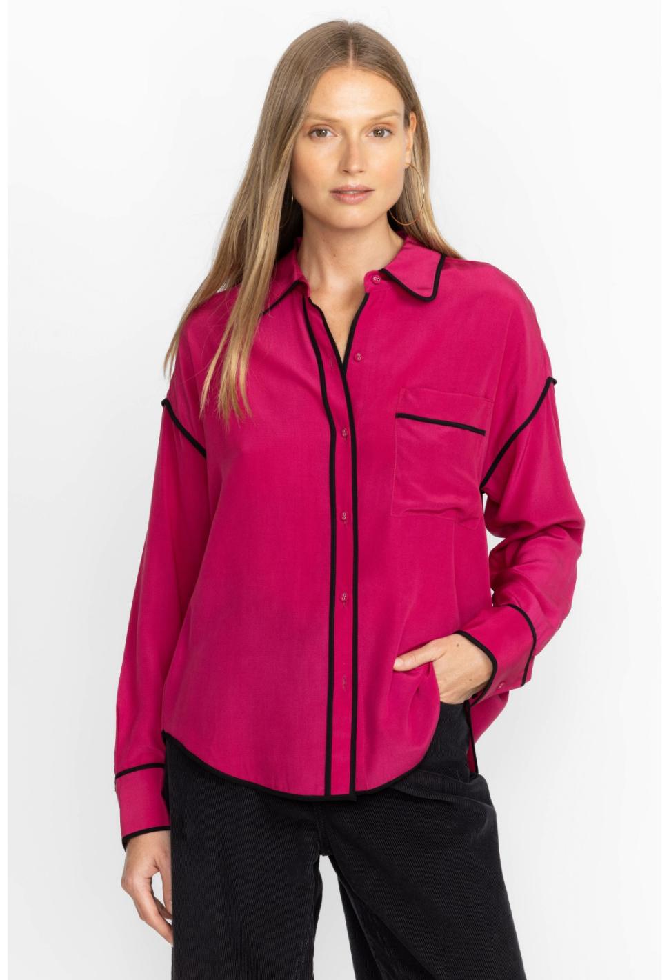 Women Tops | Johnny Was Relaxed Button Down With Piping Vivacious