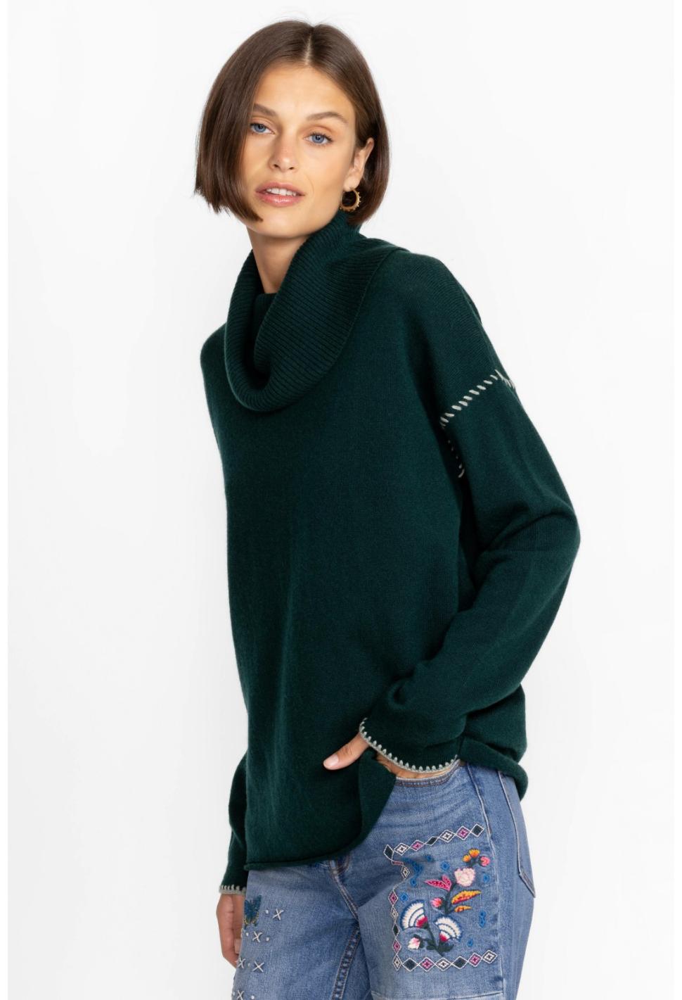 Women Tops | Johnny Was Rhode Cowl Neck Sweater Emerald