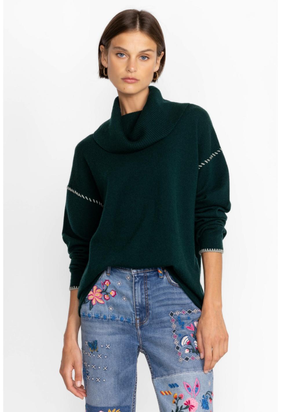 Women Tops | Johnny Was Rhode Cowl Neck Sweater Emerald