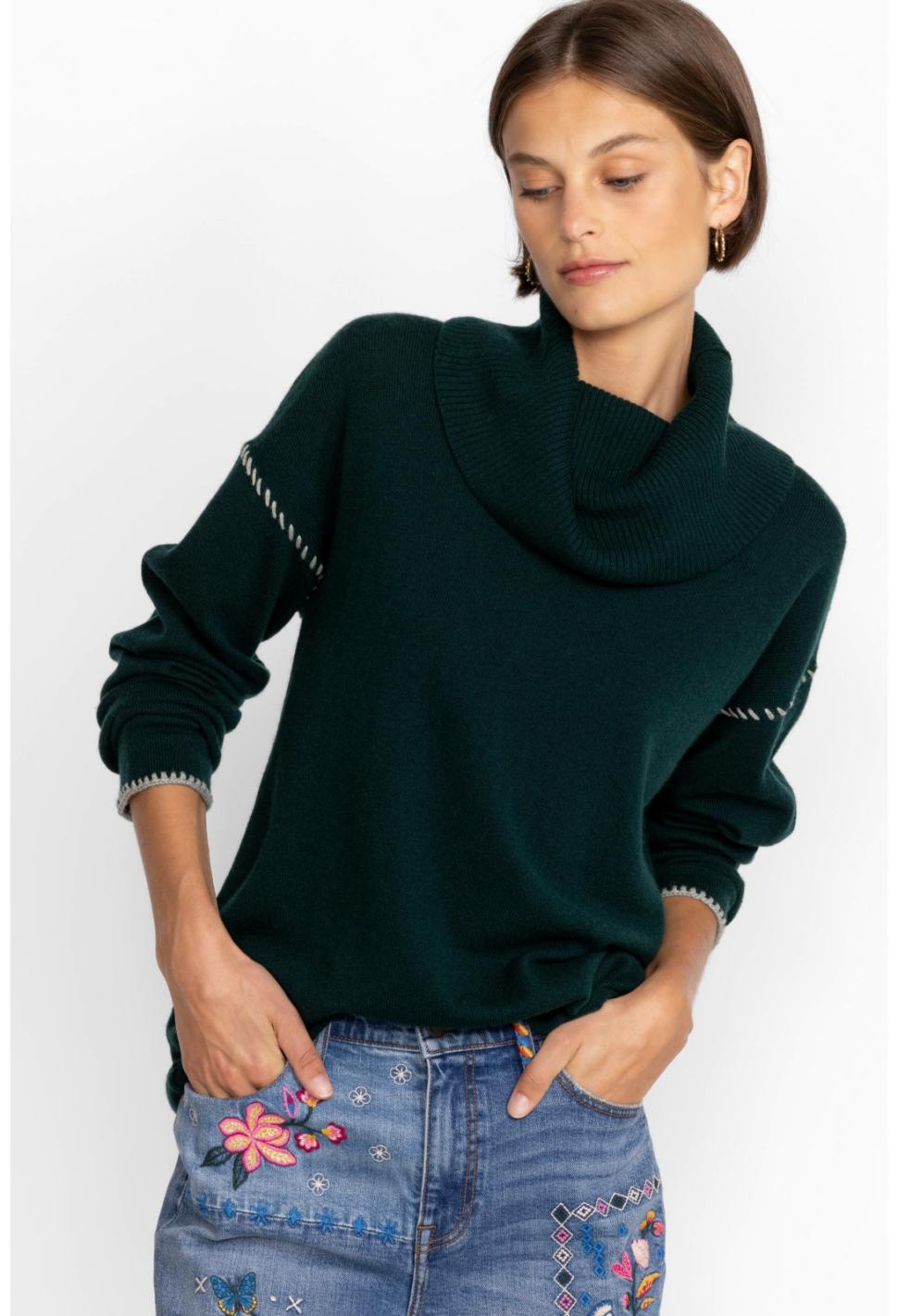 Women Tops | Johnny Was Rhode Cowl Neck Sweater Emerald