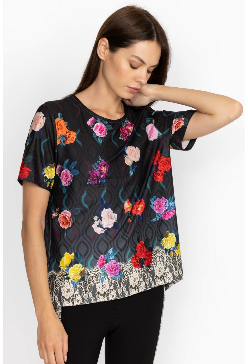 Women Tops | Johnny Was Rose Lace Cross Back Tee Rose Lace