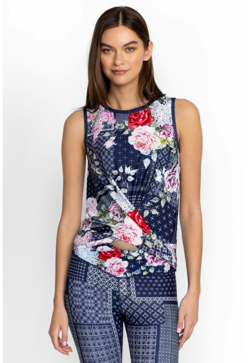 Women Tops | Johnny Was Rose Patch Crossover Tank Rose Patch