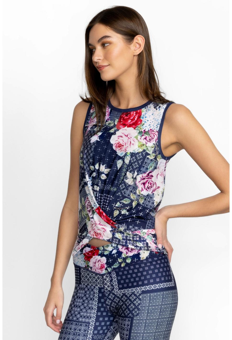 Women Tops | Johnny Was Rose Patch Crossover Tank Rose Patch