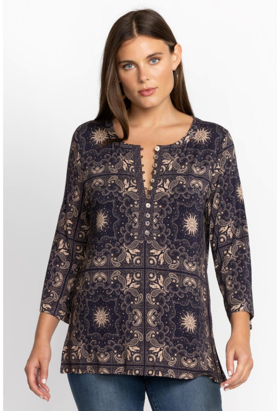 Women Tops | Johnny Was Runa Button Front Henley Tee Runa