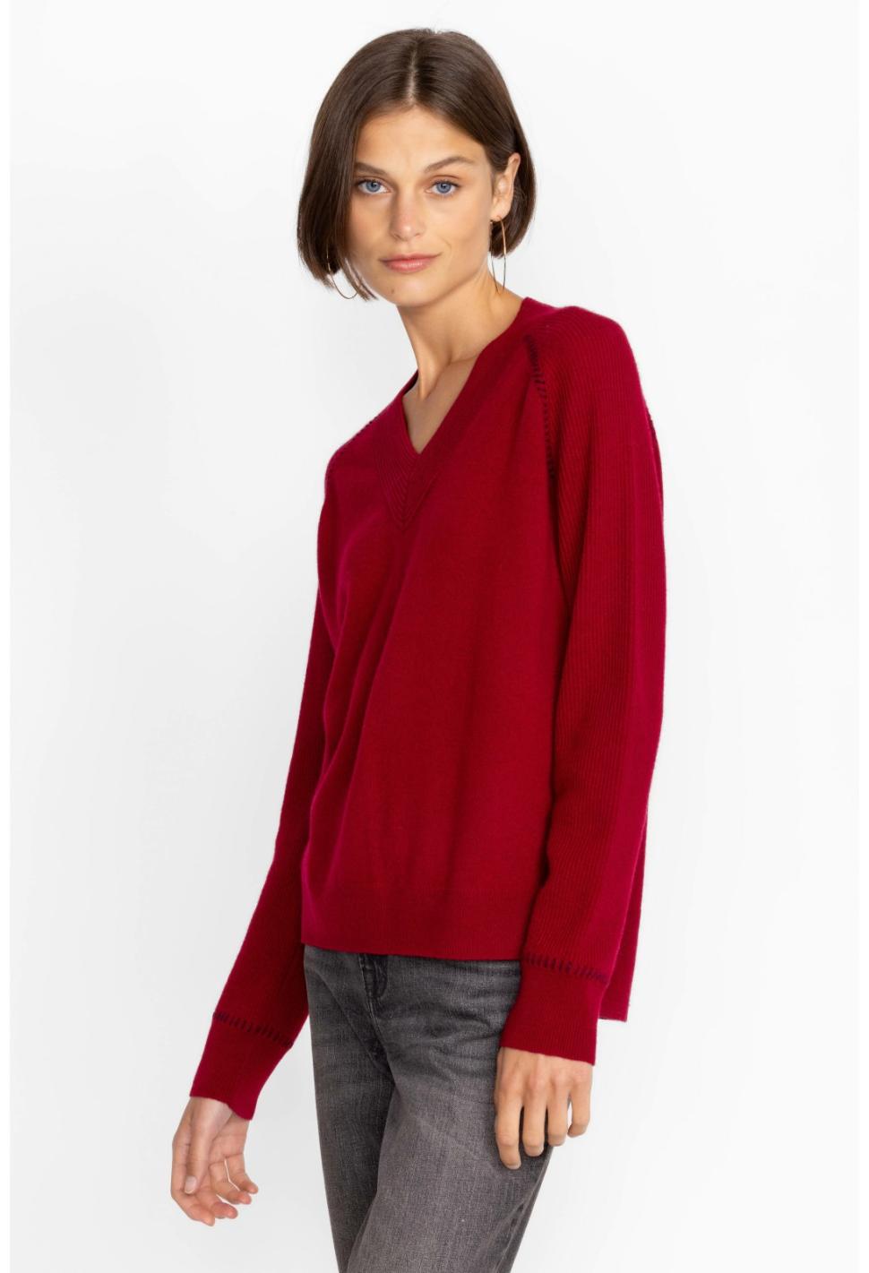Women Tops | Johnny Was Sally Cashmere Whipstitch Sweater Red