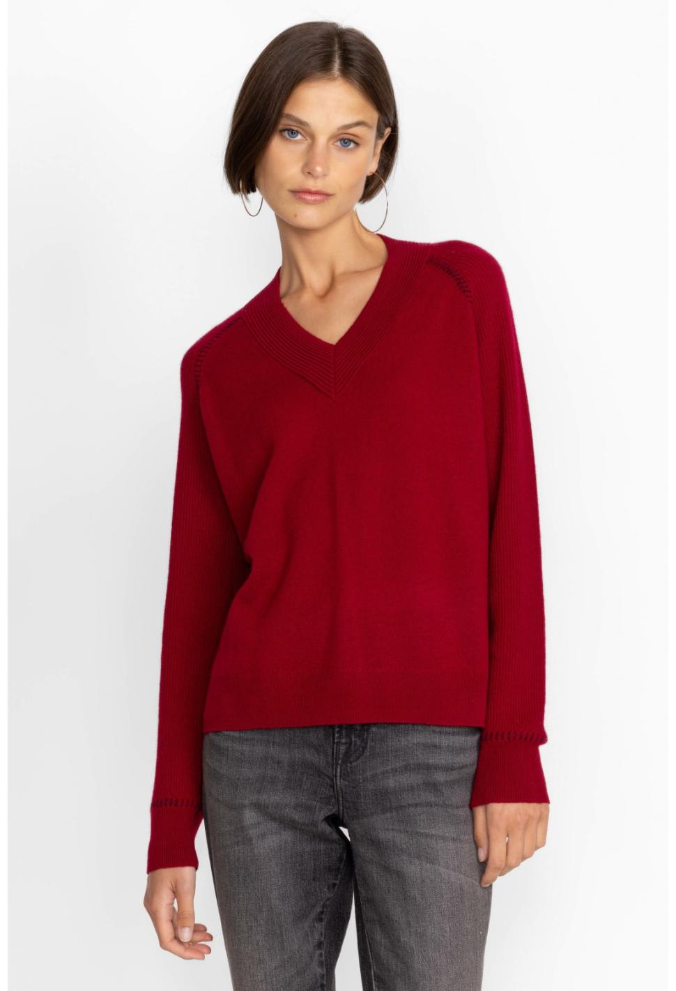 Women Tops | Johnny Was Sally Cashmere Whipstitch Sweater Red