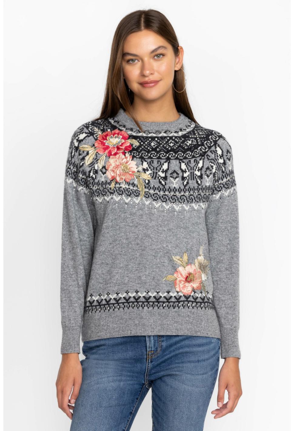 Women Tops | Johnny Was Sammy Fairisle Pullover Grey
