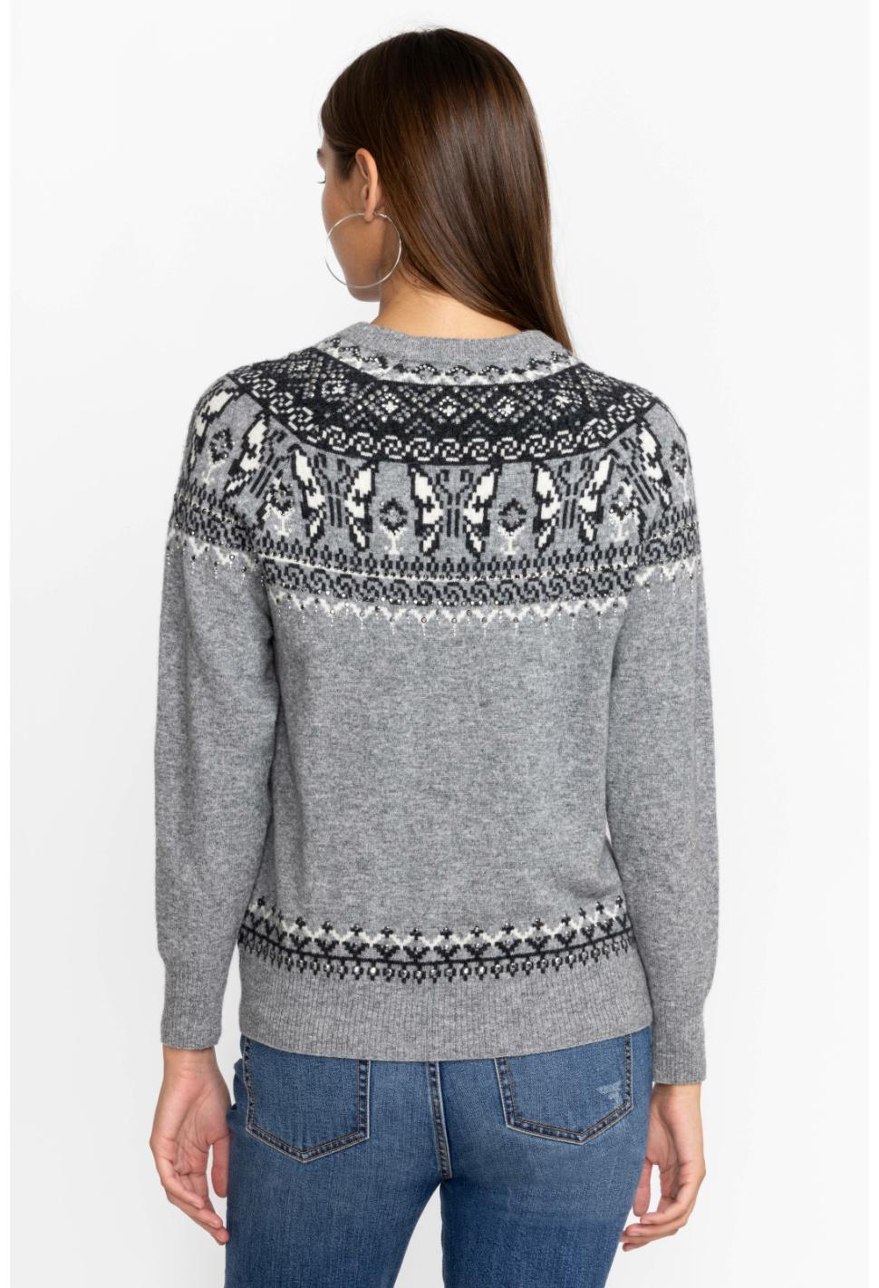 Women Tops | Johnny Was Sammy Fairisle Pullover Grey