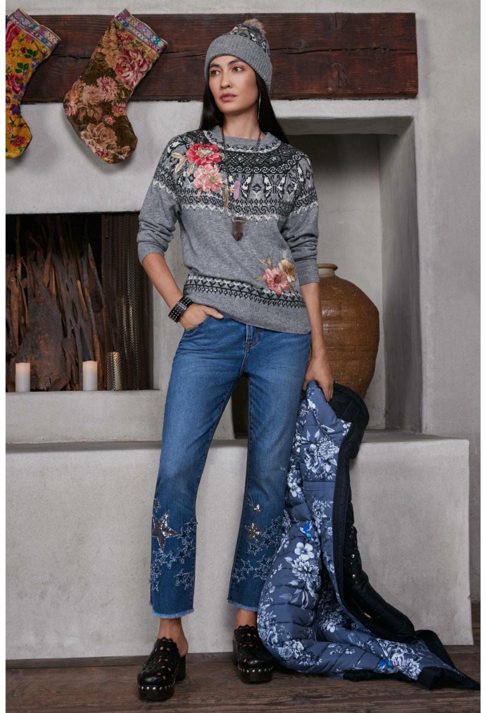 Women Tops | Johnny Was Sammy Fairisle Pullover Grey