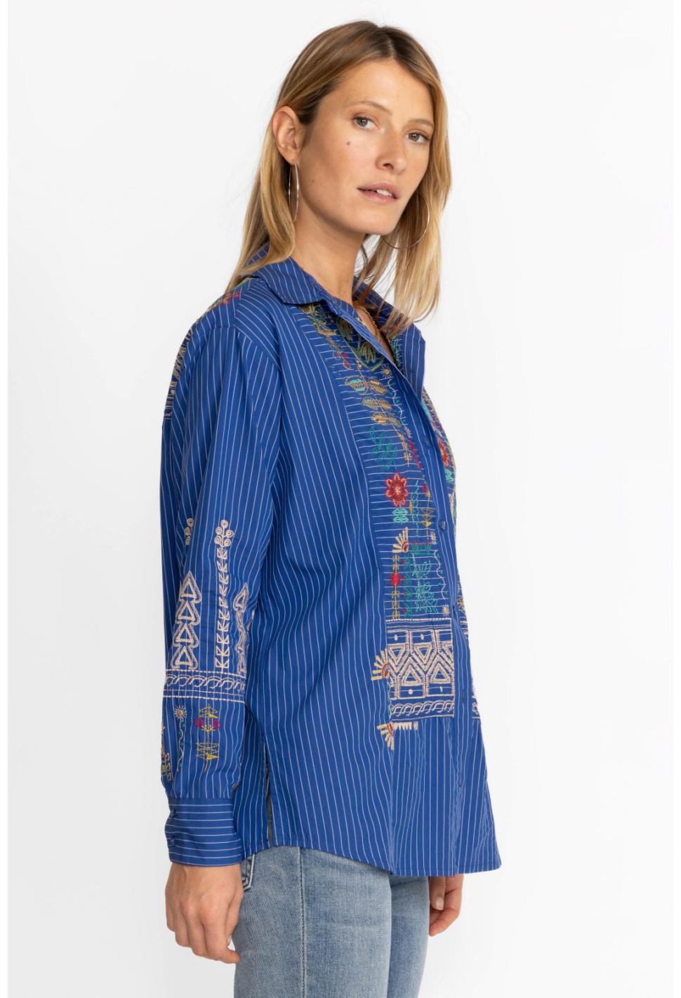 Women Tops | Johnny Was Scara Oversized Yoke Shirt Stripe