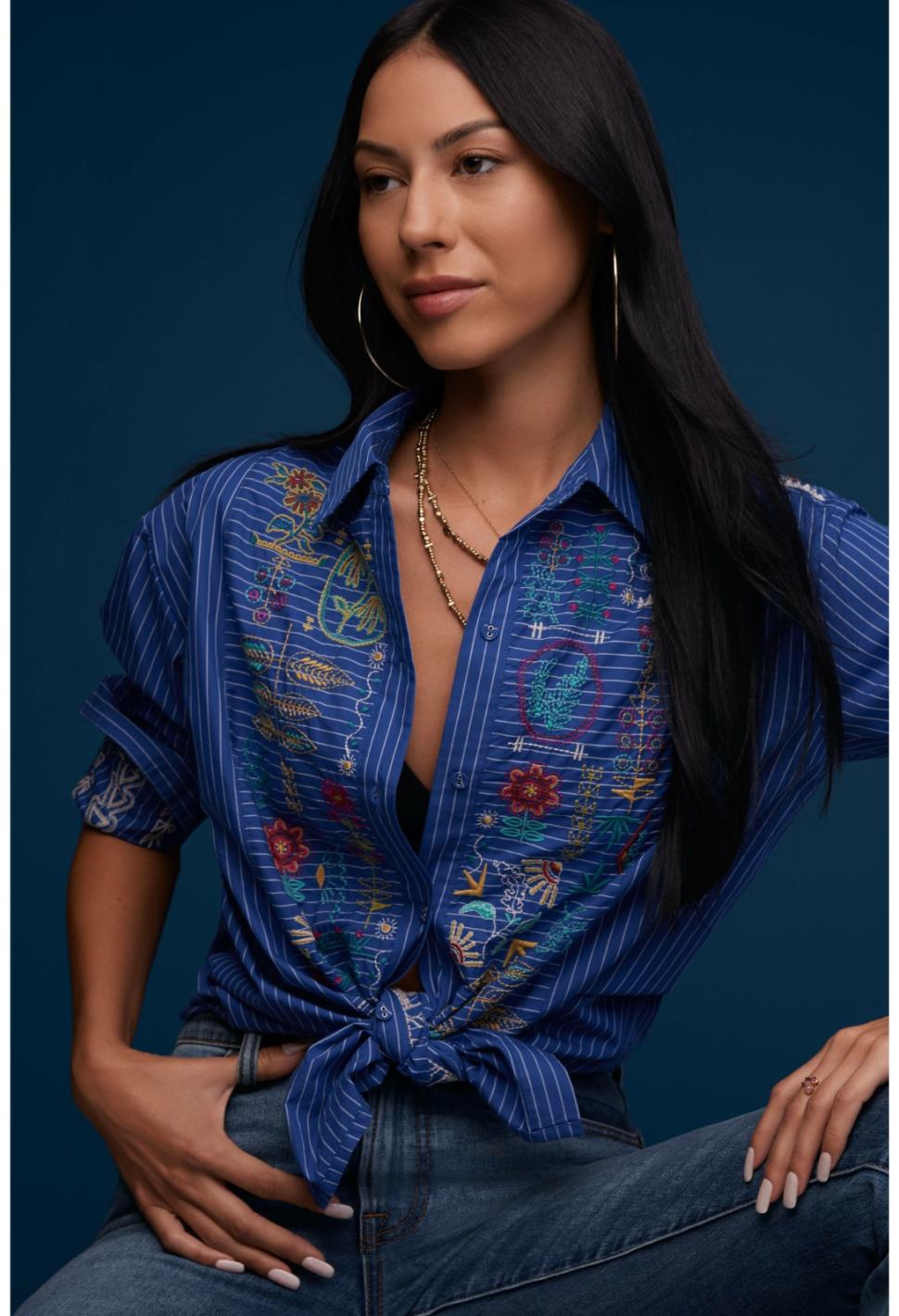 Women Tops | Johnny Was Scara Oversized Yoke Shirt Stripe