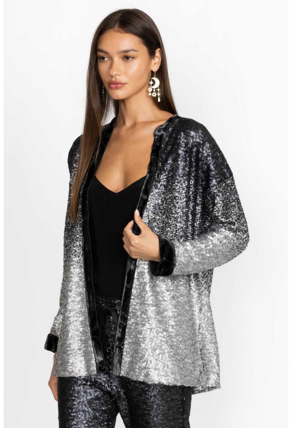 Women Tops | Johnny Was Sequin Black Button Up Black