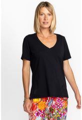 Women Tops | Johnny Was Short Sleeve V-Neck Layering Tee Black