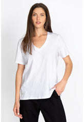 Women Tops | Johnny Was Short Sleeve V-Neck Layering Tee White