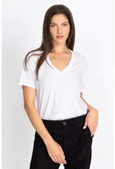 Women Tops | Johnny Was Short Sleeve V-Neck Layering Tee White