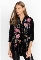 Women Tops | Johnny Was Sidonia Velvet Oversized Pleat Shirt Black