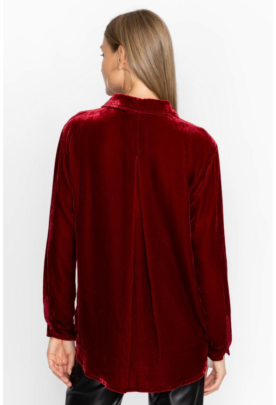 Women Tops | Johnny Was Sidonia Velvet Oversized Pleat Shirt Rich Red
