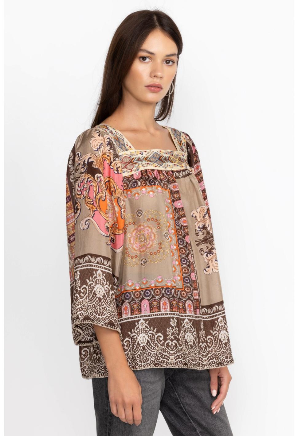 Women Tops | Johnny Was Square Neckline Blouse Flora Lace